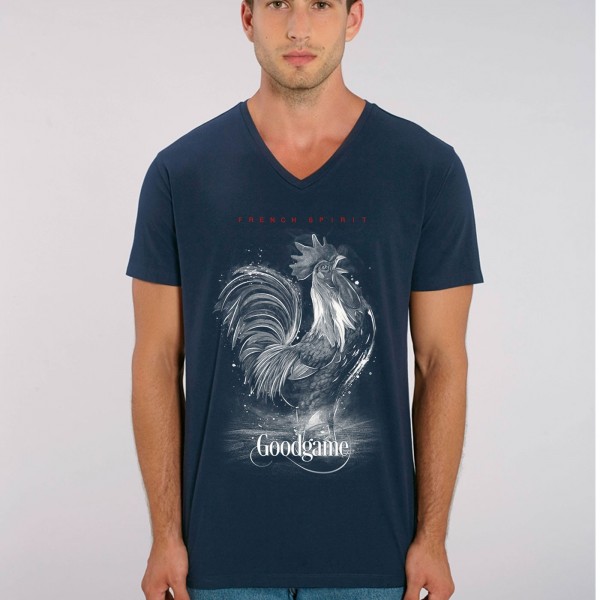 T-shirt coq Col V marine