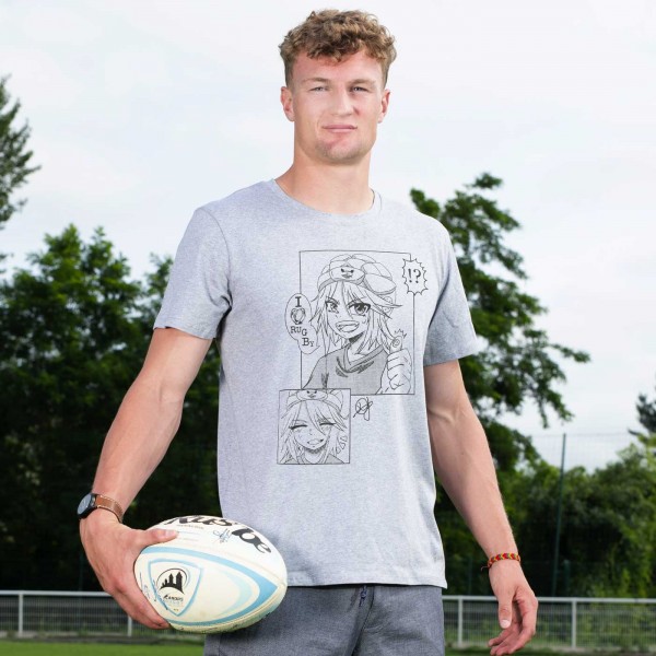 T-shirt manga rugby gris